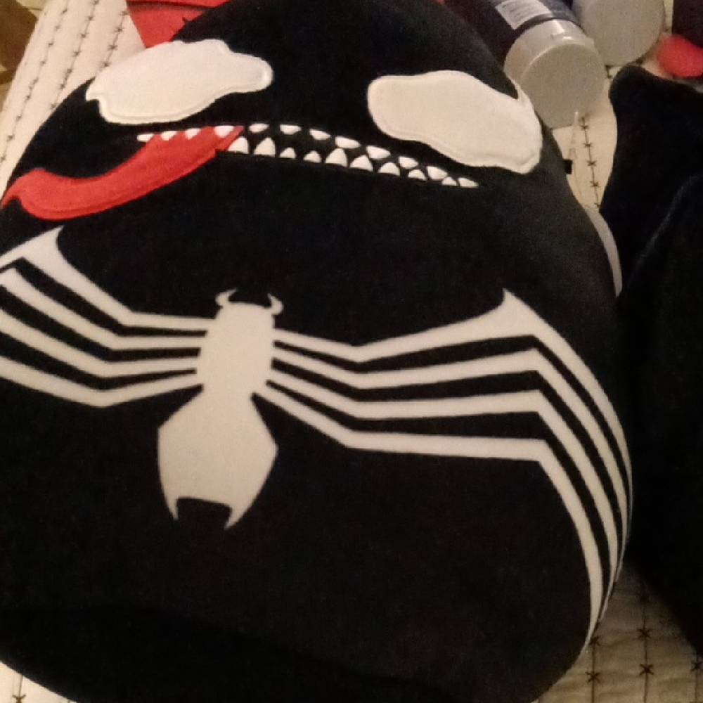 Venom Plush Pillow - Black with White Logo and Red Tongue and Star Wars Darth Va